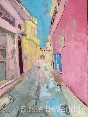 Pink Skiathos Street - Original Painting £325