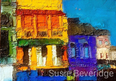 Oil sketch of the Singaporean shop houses
